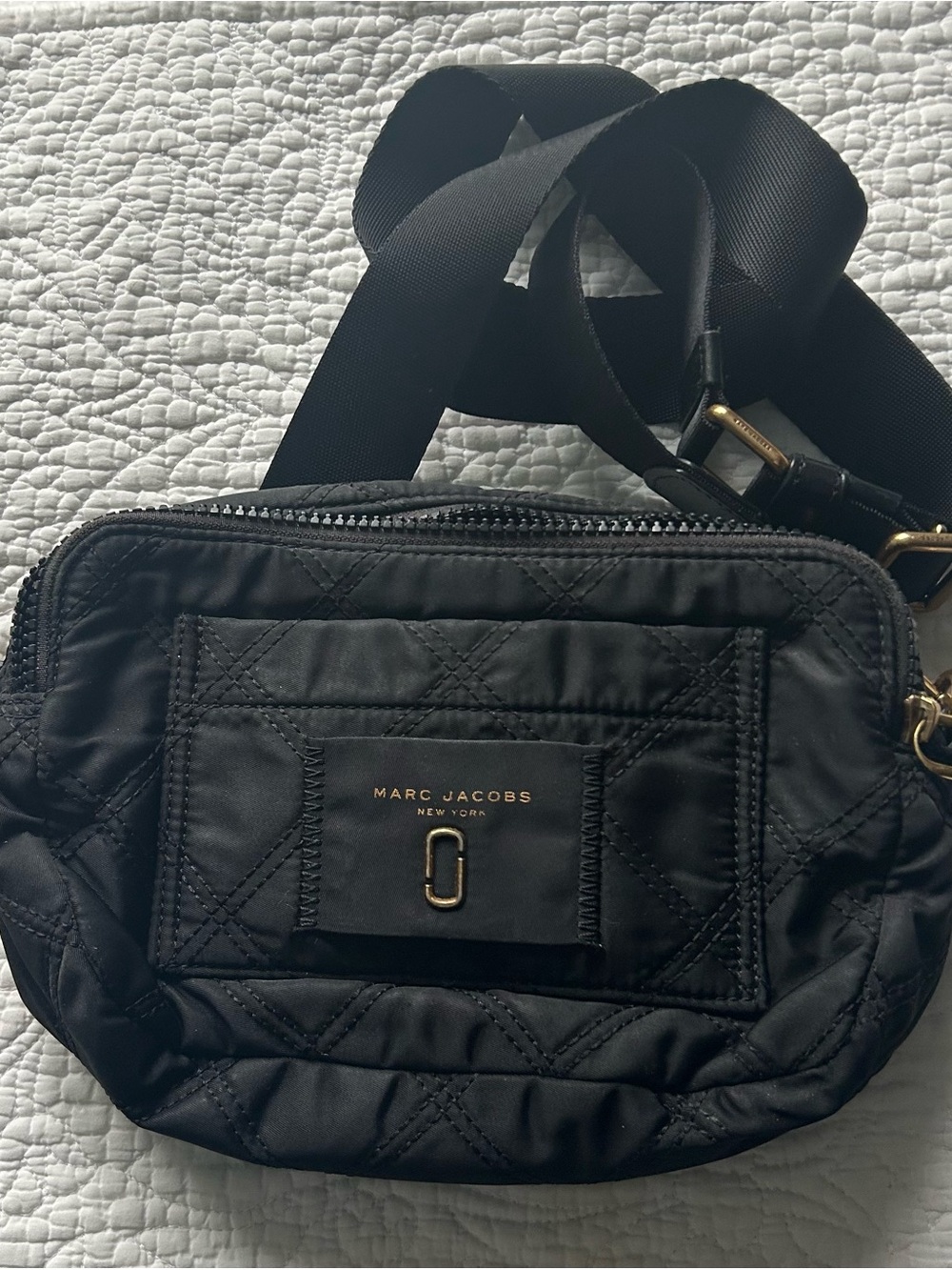Marc Jacobs Black Quilted Nylon Crossbody with Gold Hardware
